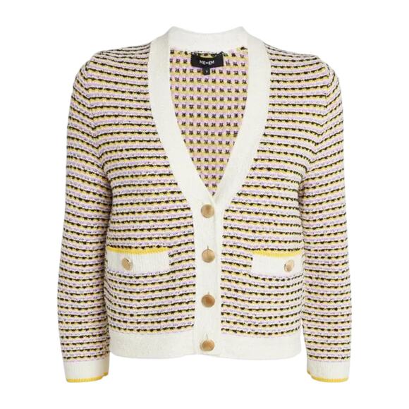 ME+EM Summer Jacquard 3/4 Sleeve Jacket in Cream Multi S - Picture 1 of 10